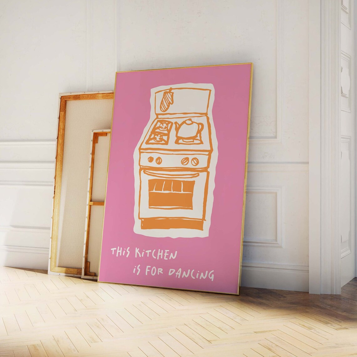 This Kitchen Is For Dancing Quote Retro Stove Illustration Kitchen Poster - Image 4
