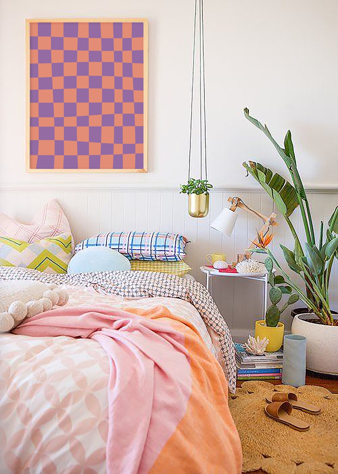 Orange And Purple Abstract Print Art Trendy Checkered Print 70s Retro Art Cute Trendy Wall Art - Image 4