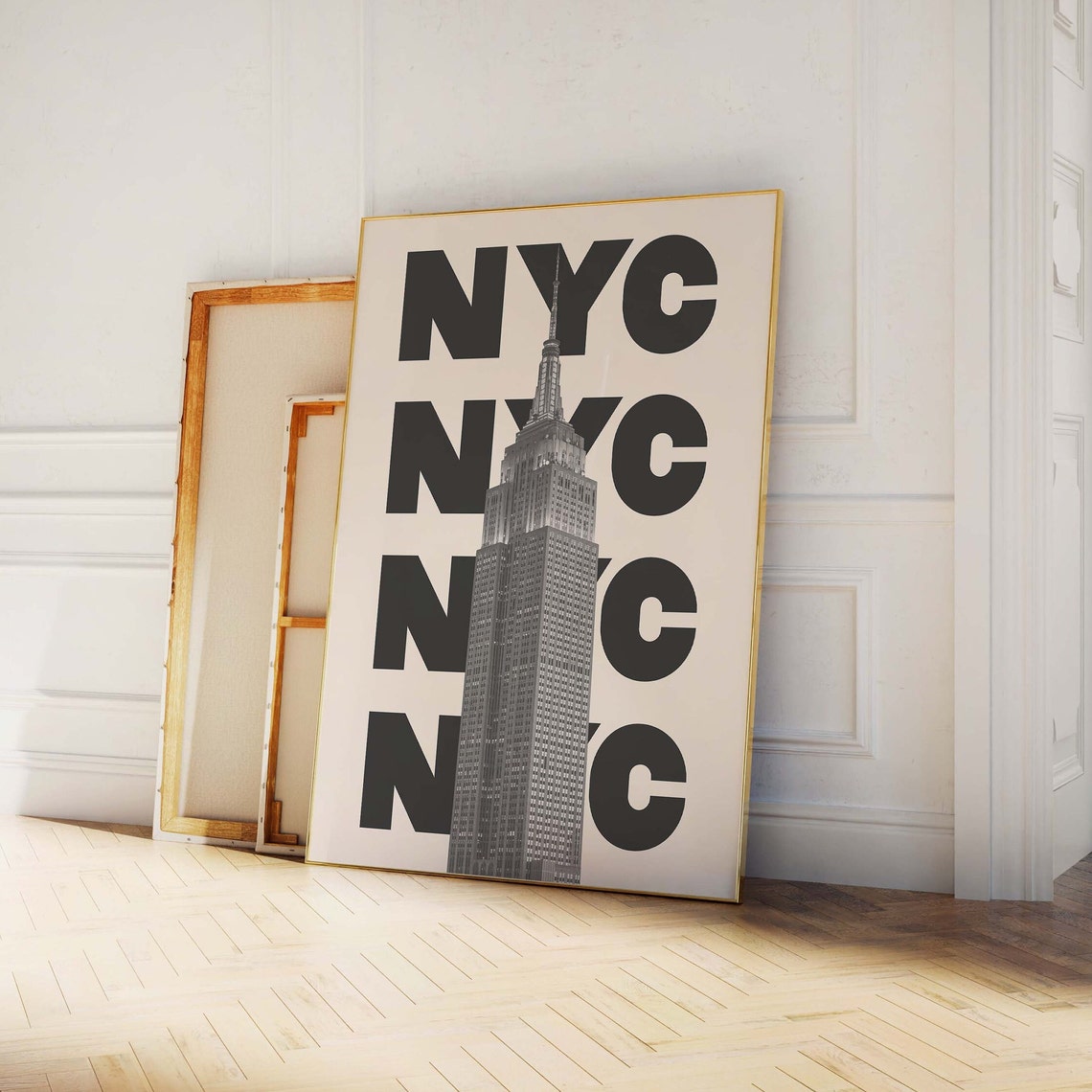NYC Empire State Building Black White Repeat Typography Travel Poster - Image 5