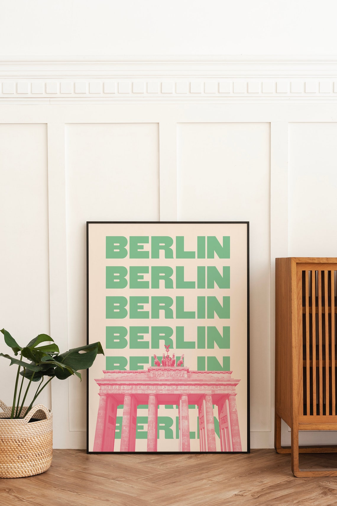 Berlin Brandenburg Gate Pink Green Typography Travel Art Poster - Image 3
