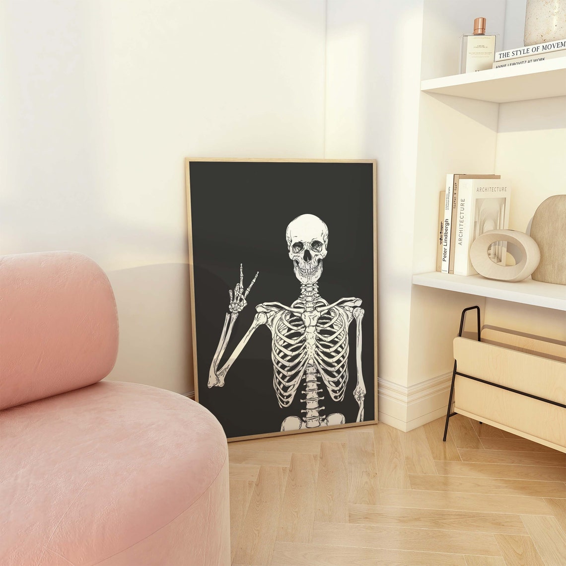 Skeleton Print Art Cute Black Halloween Wall Decor Trendy Halloween Wall Art Spooky Season Poster - Image 6