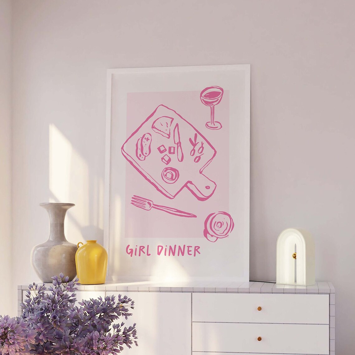 Girl Dinner Quote Charcuterie Board Illustration Pink Kitchen Wall Decor Poster - Image 2