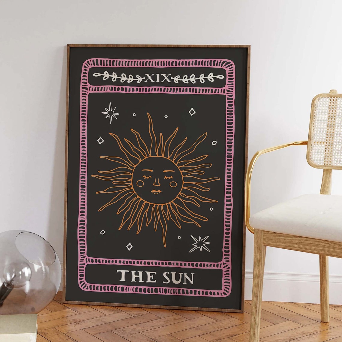 The Sun Tarot Card XIX Orange Smiling Face Celestial Wall Art - Image 5