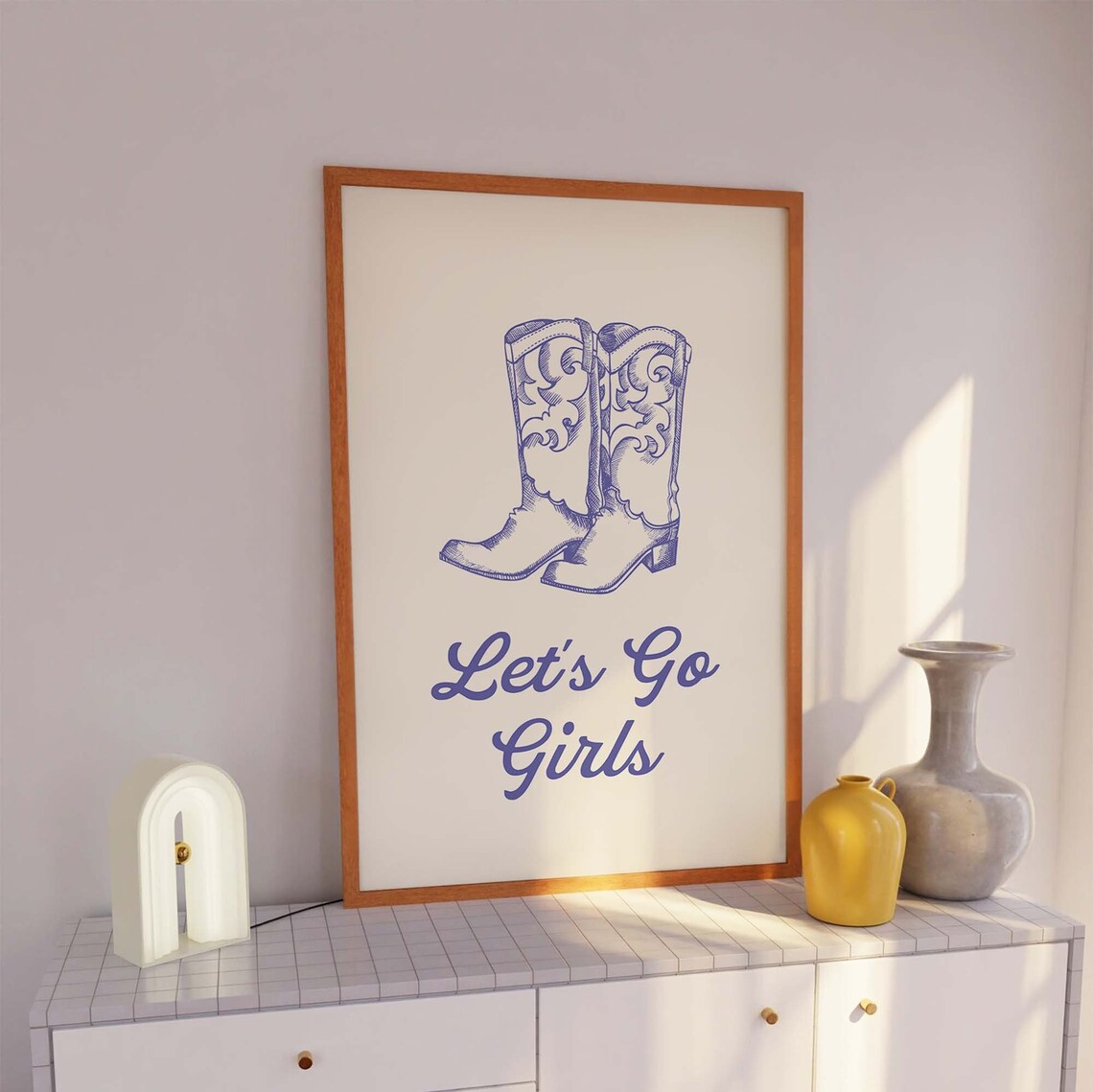 Lets Go Girls Cowboy Boots Purple Script Western Girl Art Poster - Image 2