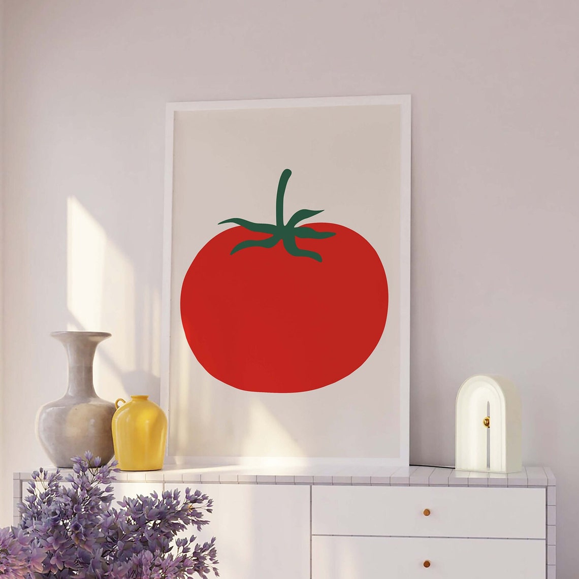 Oversized Red Tomato Minimalist Pop Art Cream Kitchen Decor Poster - Image 3