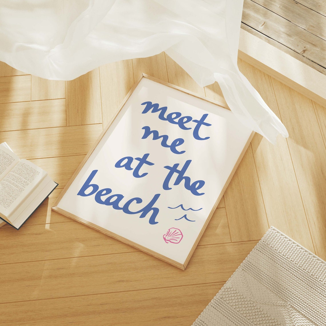 Meet Me At The Beach Quote Blue Script Coastal Summer Poster - Image 3