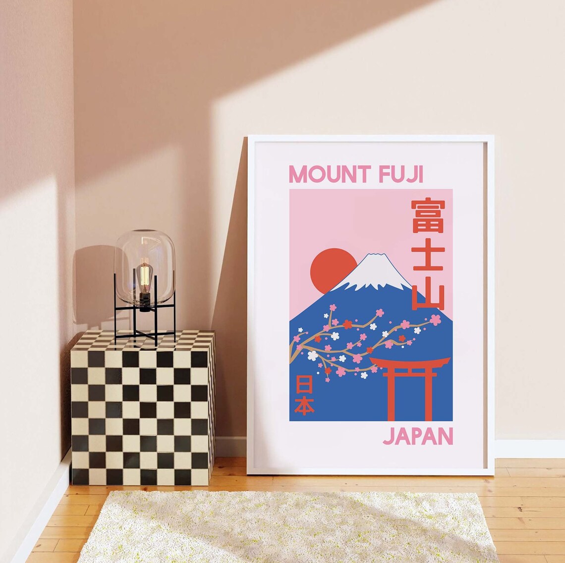 Mount Fuji Japan Pink Retro Travel Poster Cherry Blossom Torii Gate - Image 5