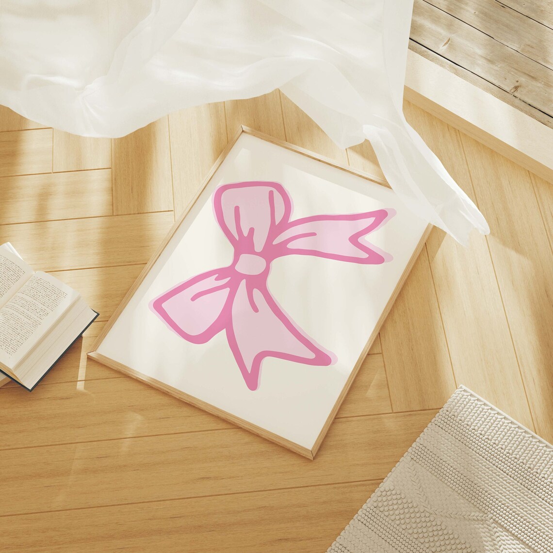 Pink Ribbon Bow Coquette Balletcore Nursery Girls Room Art Poster - Image 3