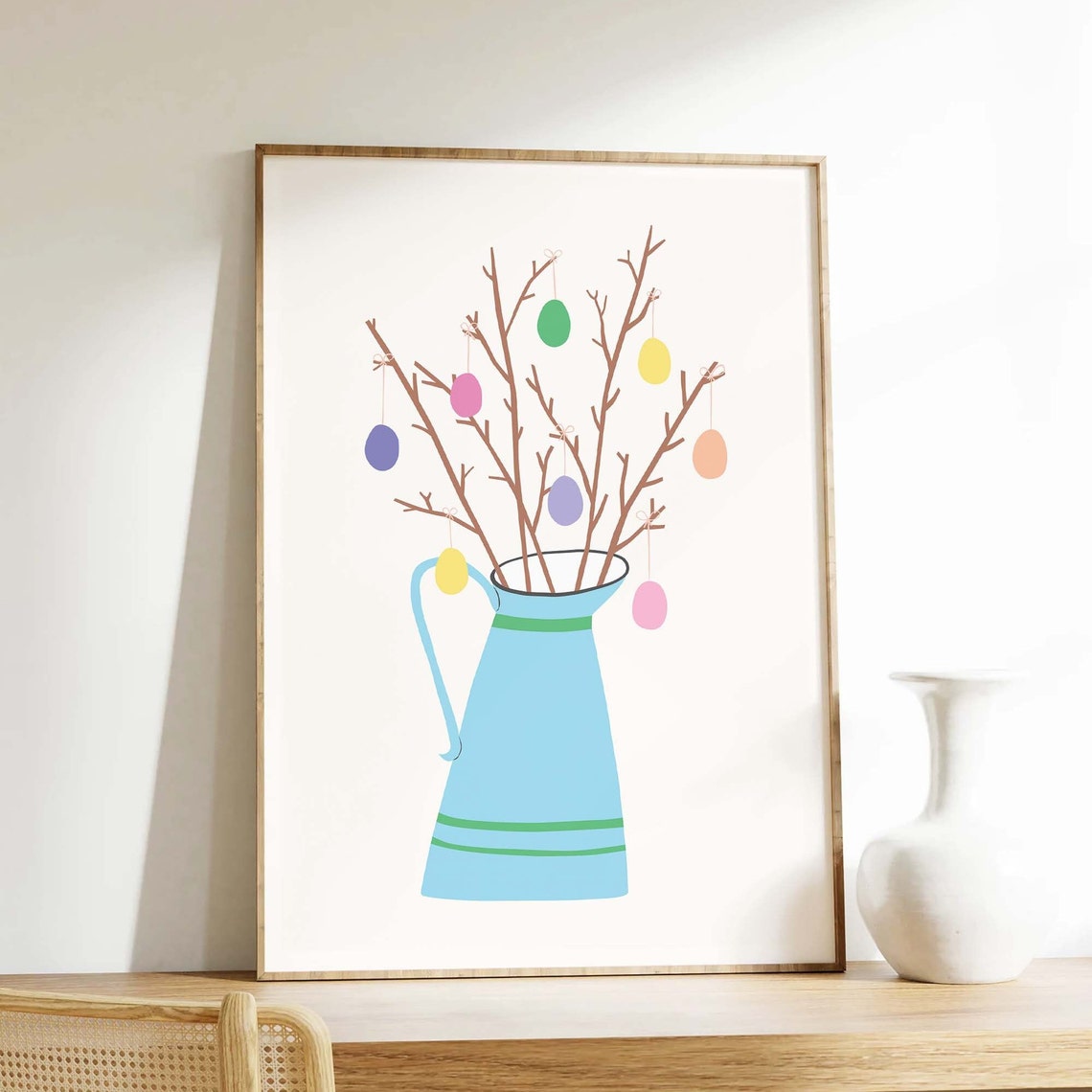 Easter Tree Print Art Cute Easter Art Print Easter Eggs Wall Art Trendy Easter Decor Spring Wall Decor - Image 2