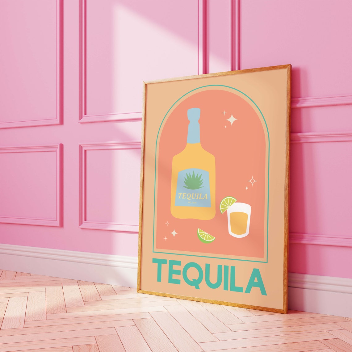 Tequila Cocktail Print Art Cute Orange Cocktail Bar Art Kitchen Wall Art - Image 5