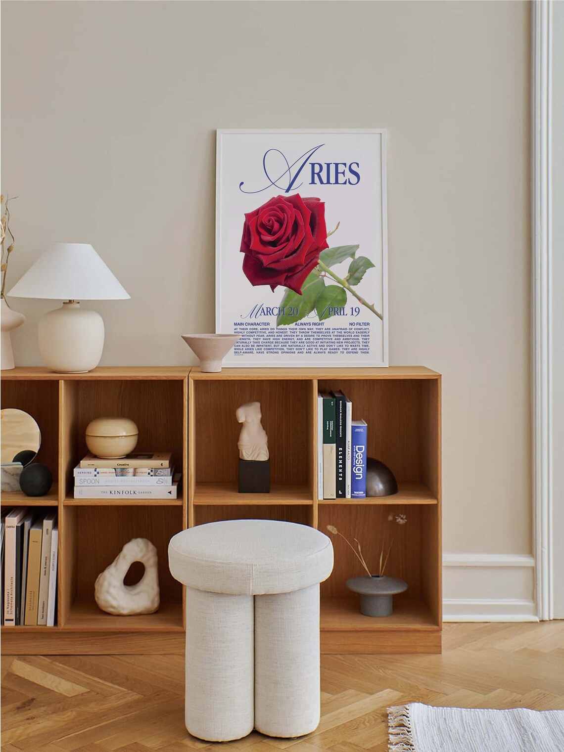 Aries Zodiac Sign Red Rose Retro Astrology Star Sign Personality Poster - Image 4