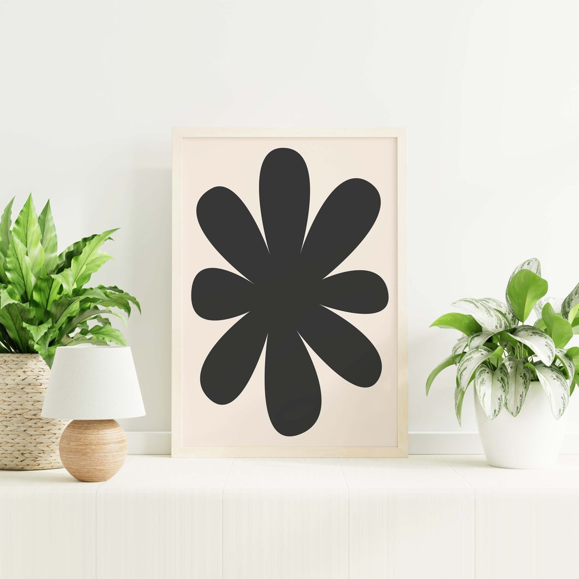 Black Daisy Cream Background Minimal Neutral Retro Floral Poster - Image 6