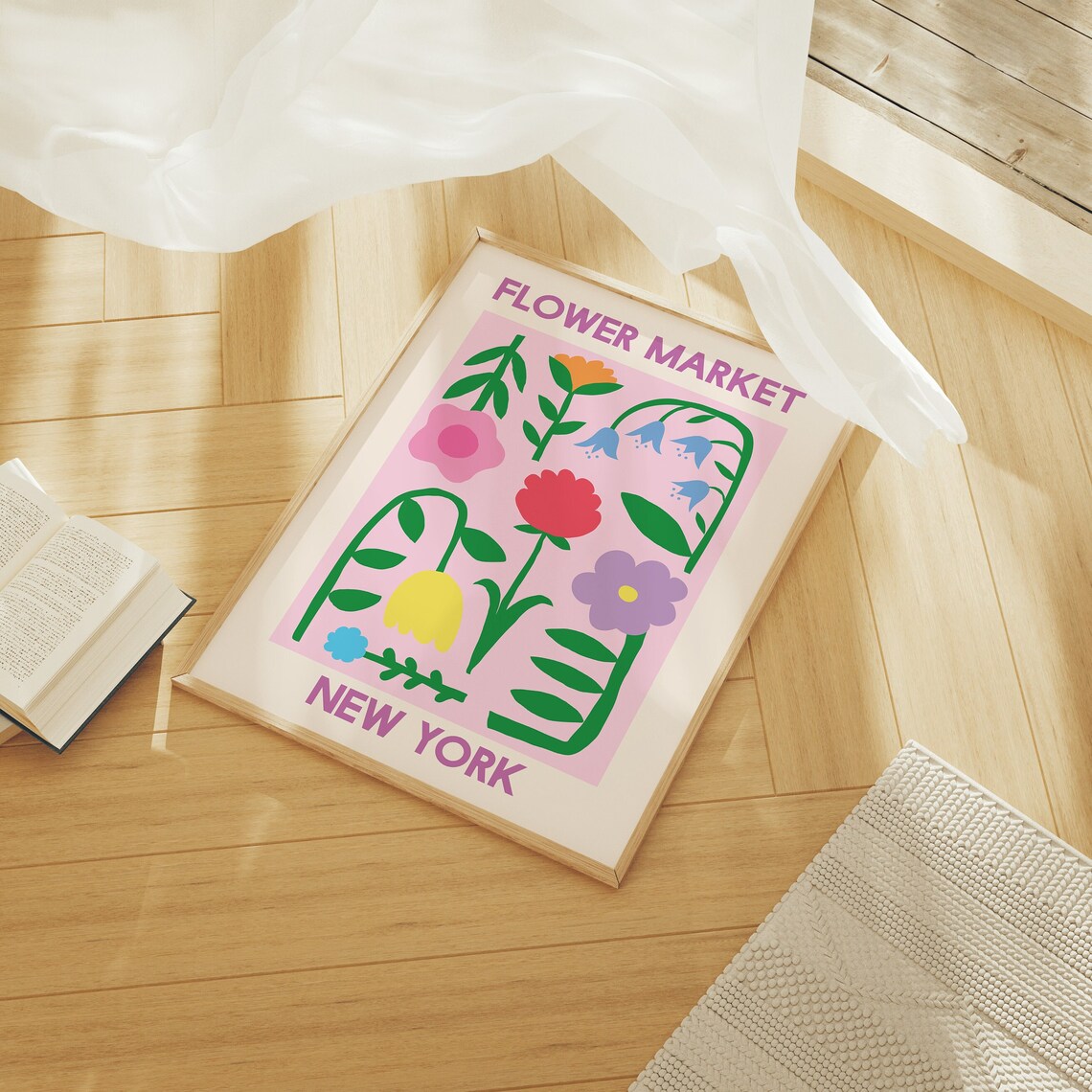 Flower Market New York Pink Garden Floral Vintage Art Poster - Image 6