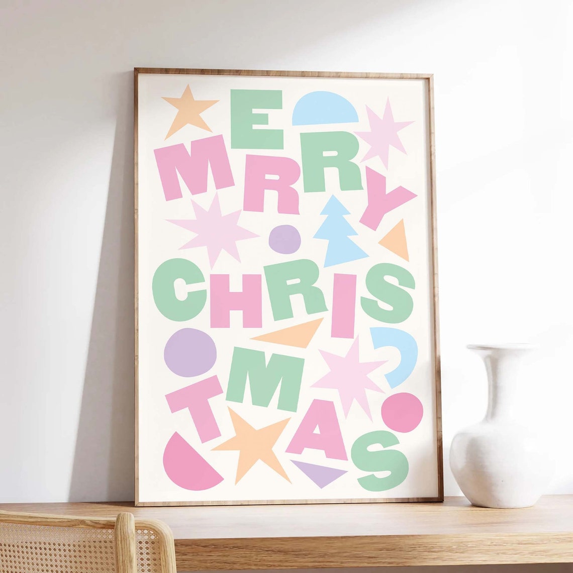 Merry Christmas Scattered Pastel Letters Playful Holiday Poster - Image 4