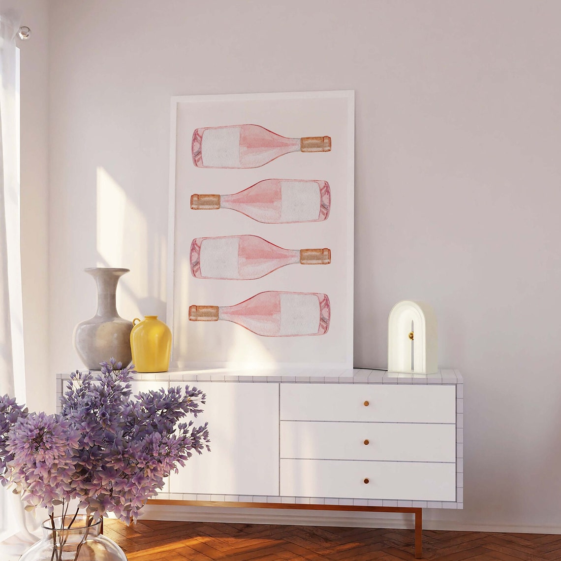 Ros Bottles Print Art Cute Pink Wine Print Cocktail Bar Art Trendy Kitchen Print - Image 2