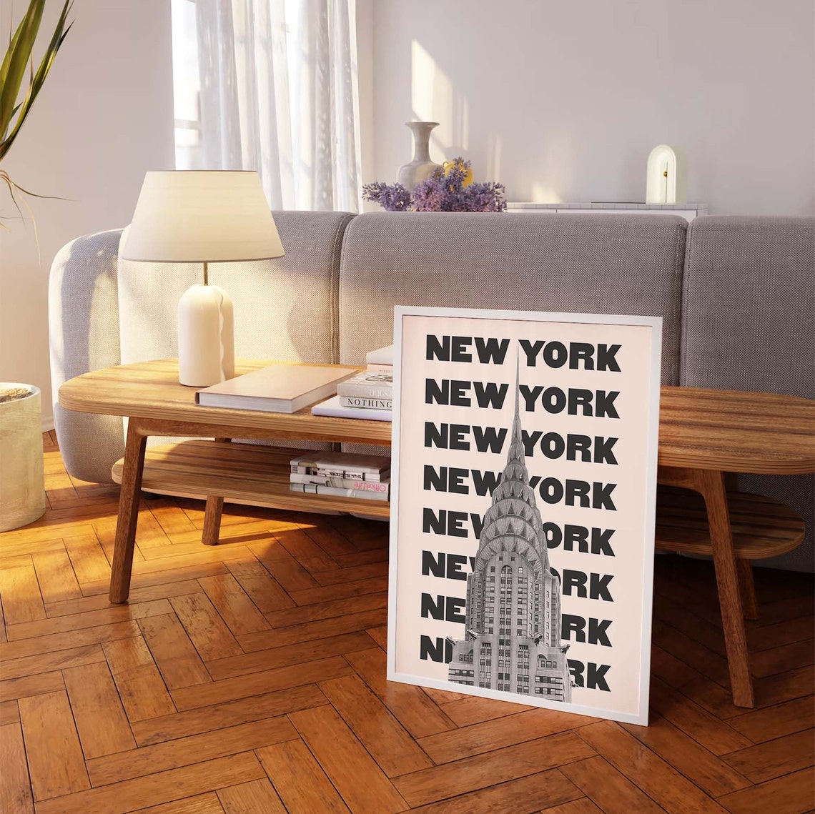 New York Chrysler Building Black White Repeat Typography Travel Poster - Image 2