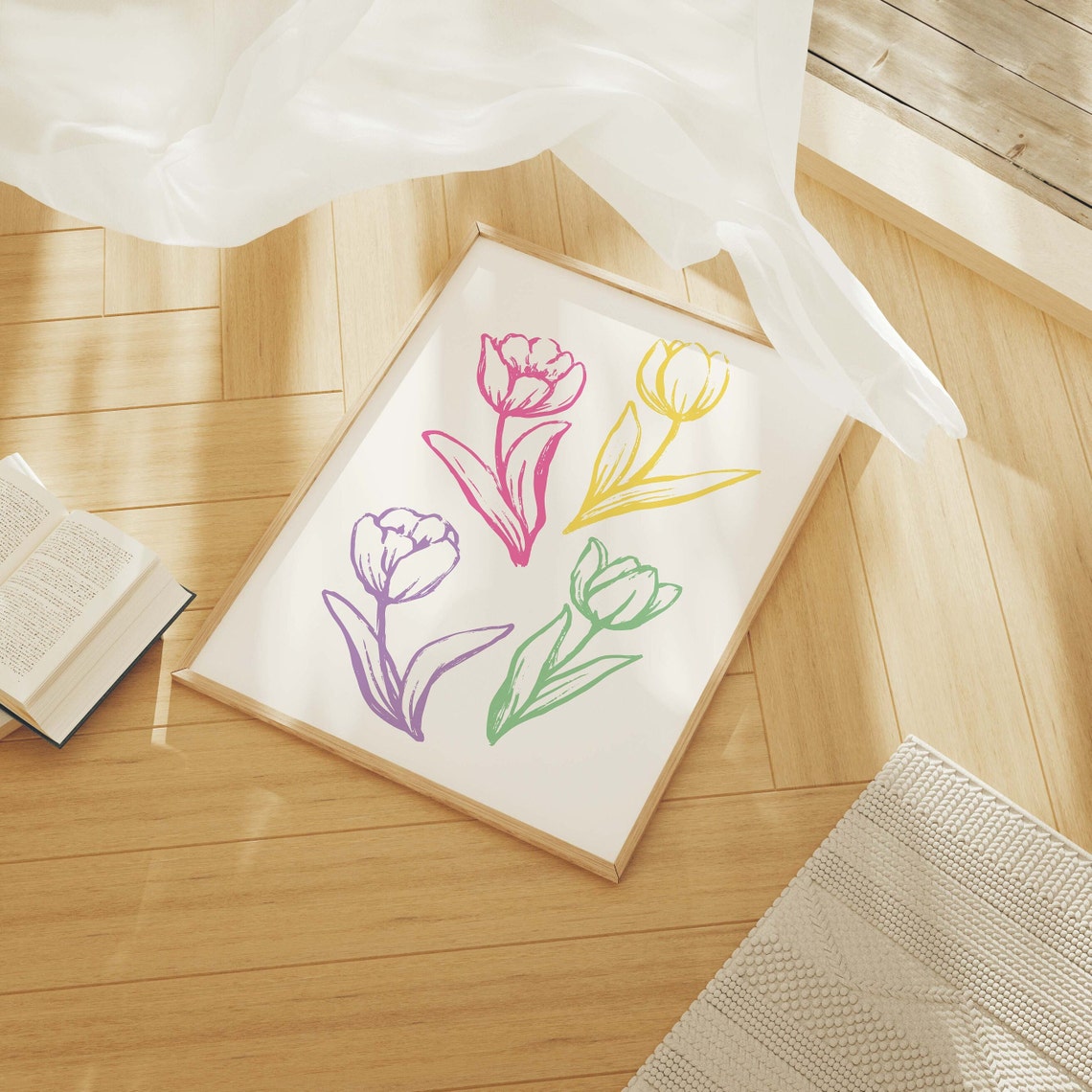 Tulips Print Art Cute Floral Art Print Colorful Flowers Sketch Trendy Easter Decor Spring Wall Decor - Image 2