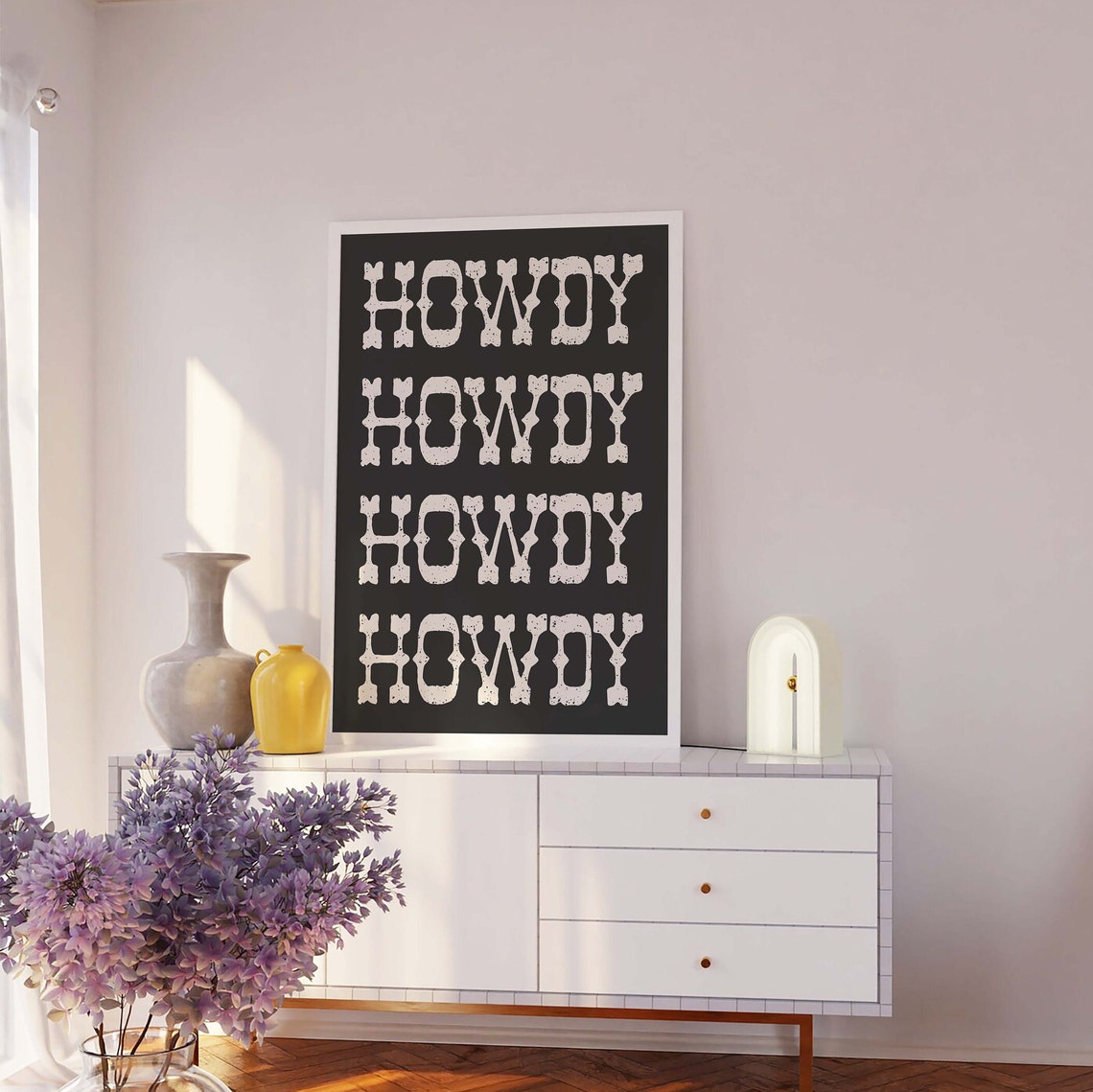 Howdy Western Lettering Black Repeat Typography Retro Art Poster - Image 3