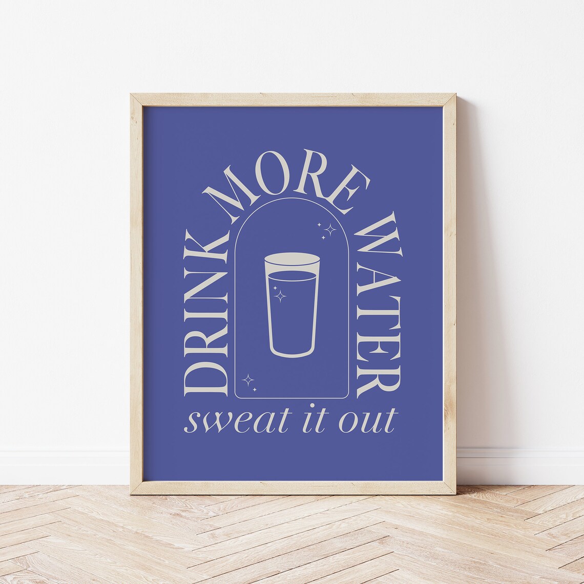 Drink More Water Blue Boho Fitness Inspirational Quote Poster