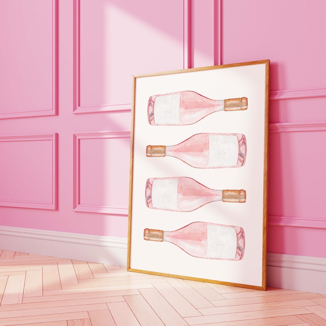 Ros Bottles Print Art Cute Pink Wine Print Cocktail Bar Art Trendy Kitchen Print - Image 4