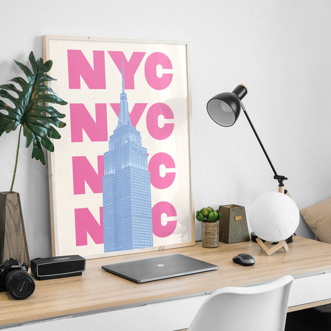 NYC Empire State Building Big Pink Letters City Travel Poster - Image 3