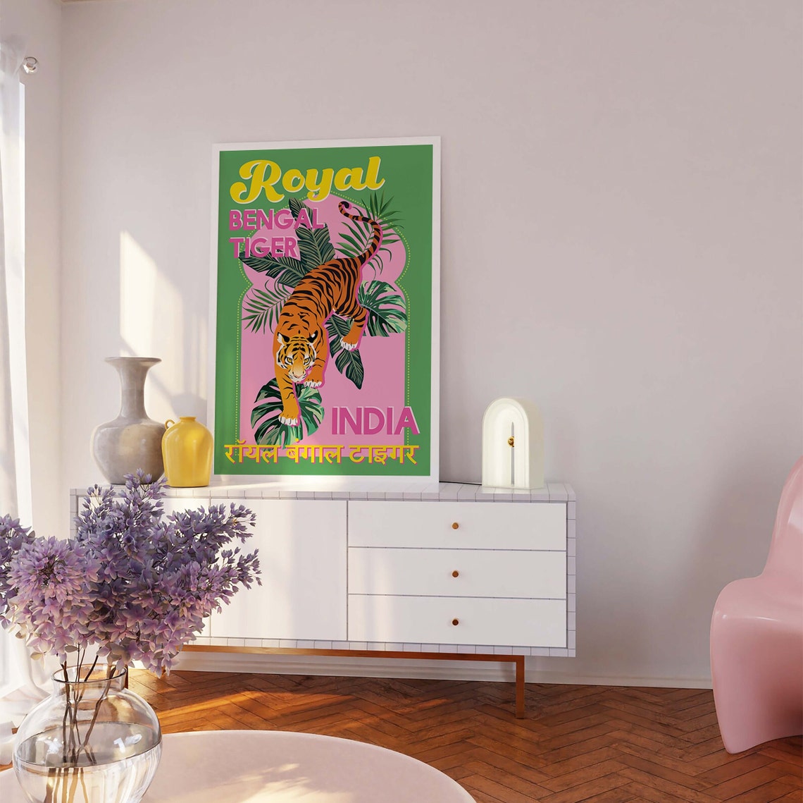Bold Royal Bengal Tiger India Tropical Vintage Travel Art Poster - Image 3