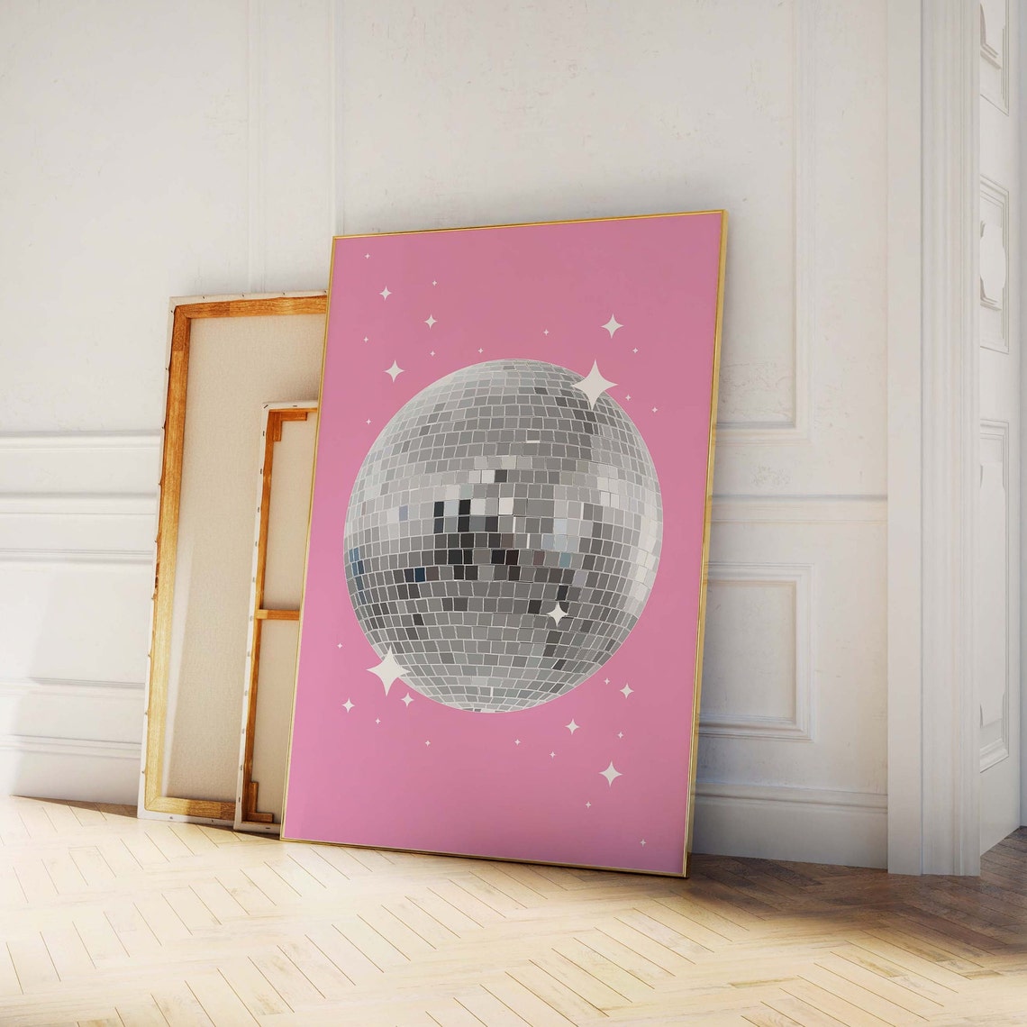 Pink Disco Print Art Pink Disco Ball Exhibition Print Mirrorball Art Print Cute Trendy Wall Art - Image 3