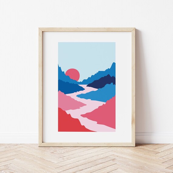 Abstract Mountain Landscape Print Art Modern Boho Desert Sun Art