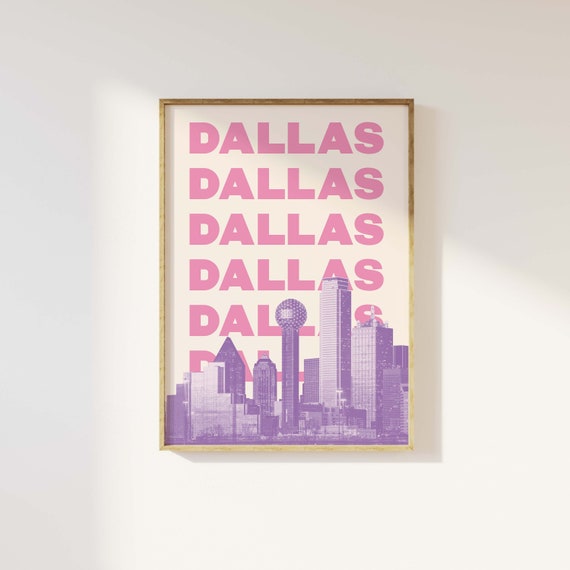 Dallas Travel Print Art Pink Green Dallas Texas Travel Exhibition Print Cute Trendy Wall Art
