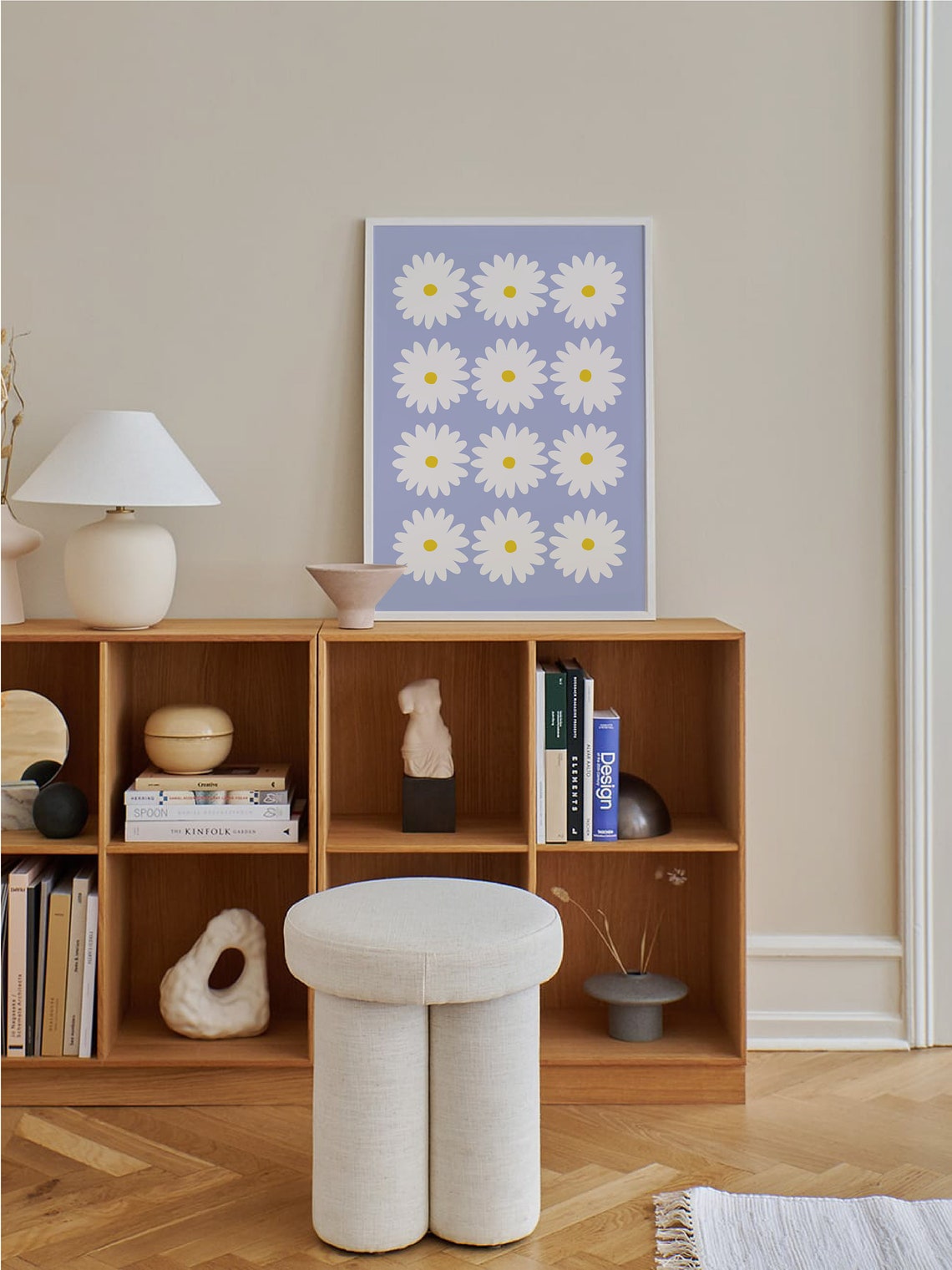 Lavender Daisy Grid Poster with Twelve White Retro Flower Heads - Image 3