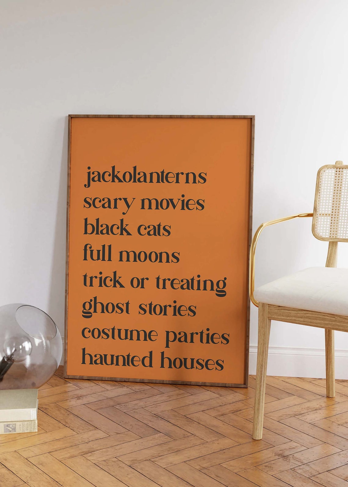 Halloween Things Print Art Cute Minimal Halloween Wall Decor Trendy Orange Halloween Wall Art - Image 6
