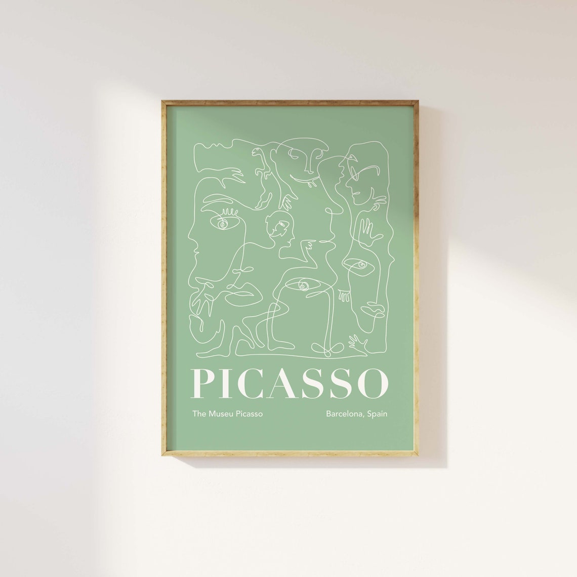 Picasso Abstract Line Art Faces Sage Green Exhibition Poster - Image 3