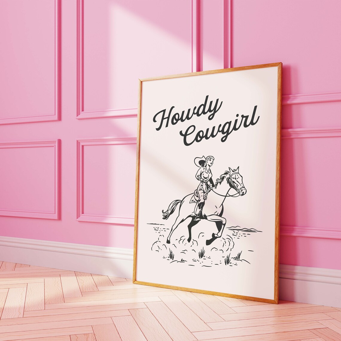 Howdy Cowgirl Black Horseback Rider Retro Western Style Wall Art - Image 7