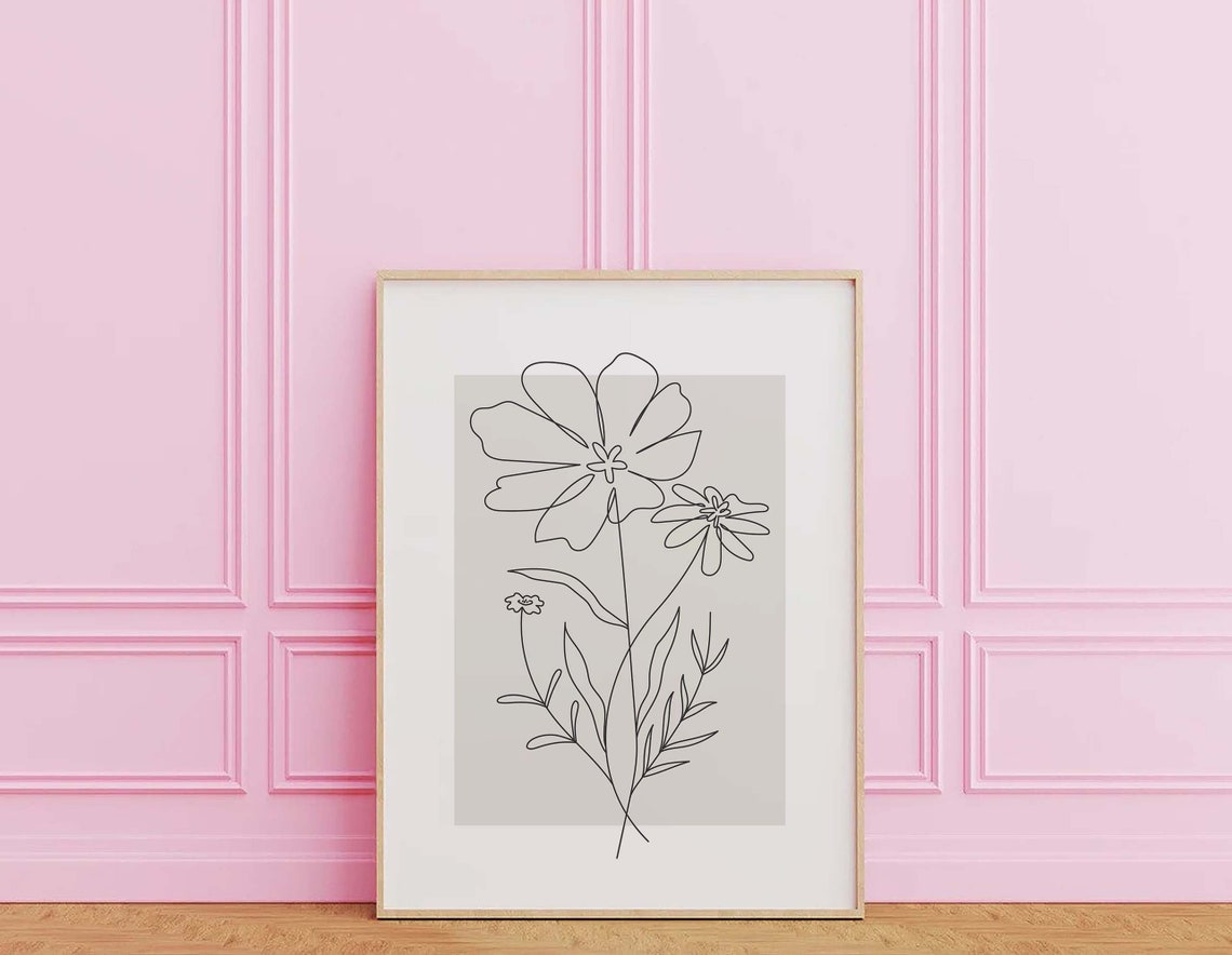 Beige Line Art Wildflower Botanical Minimalist Neutral Decor Poster - Image 3