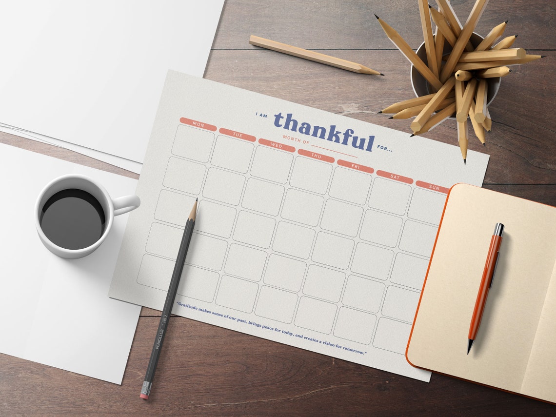 Monthly Gratitude Calendar I Am Thankful For Printable Planner Poster - Image 2