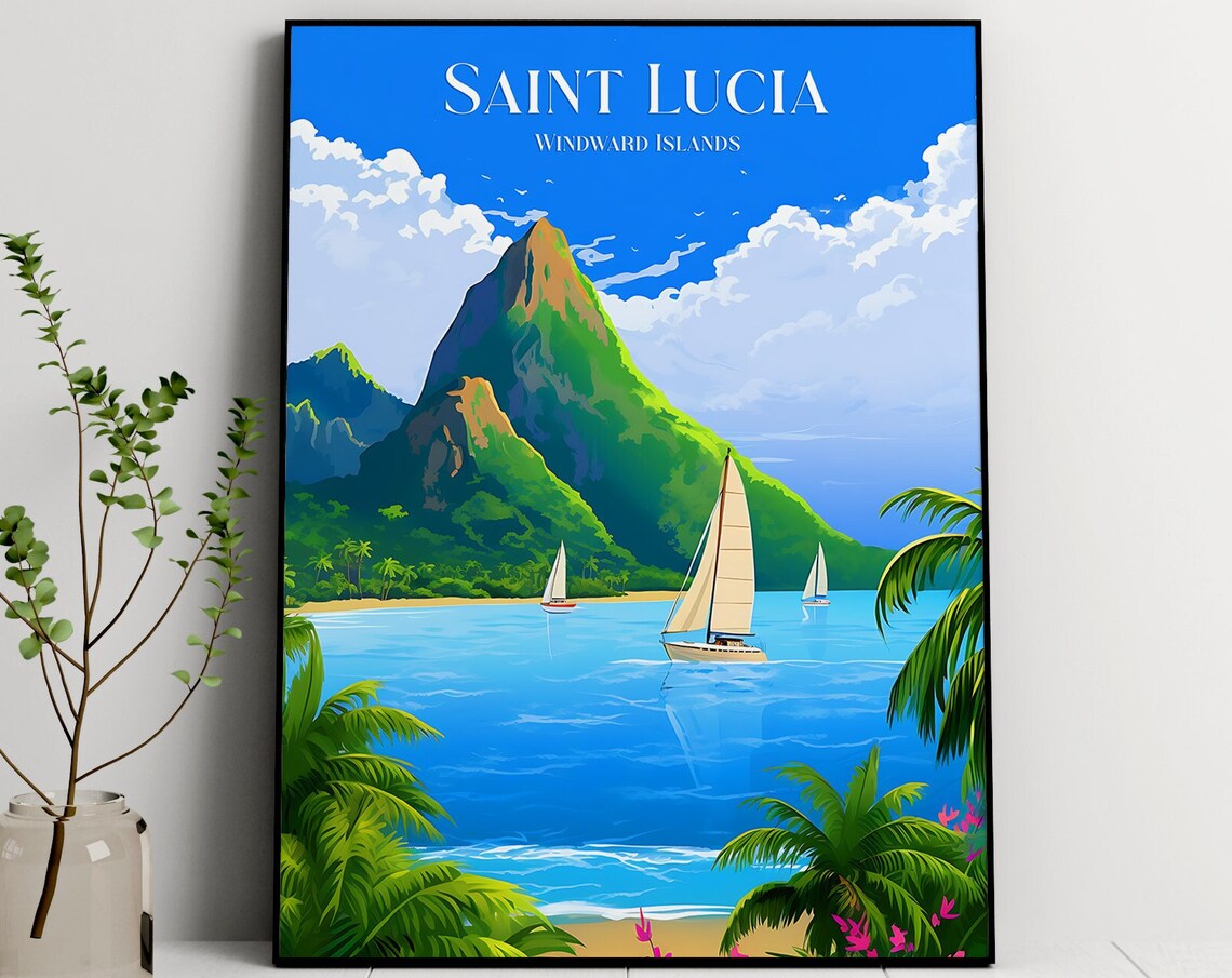 Saint Lucia Travel Poster, Windward Islands Caribbean