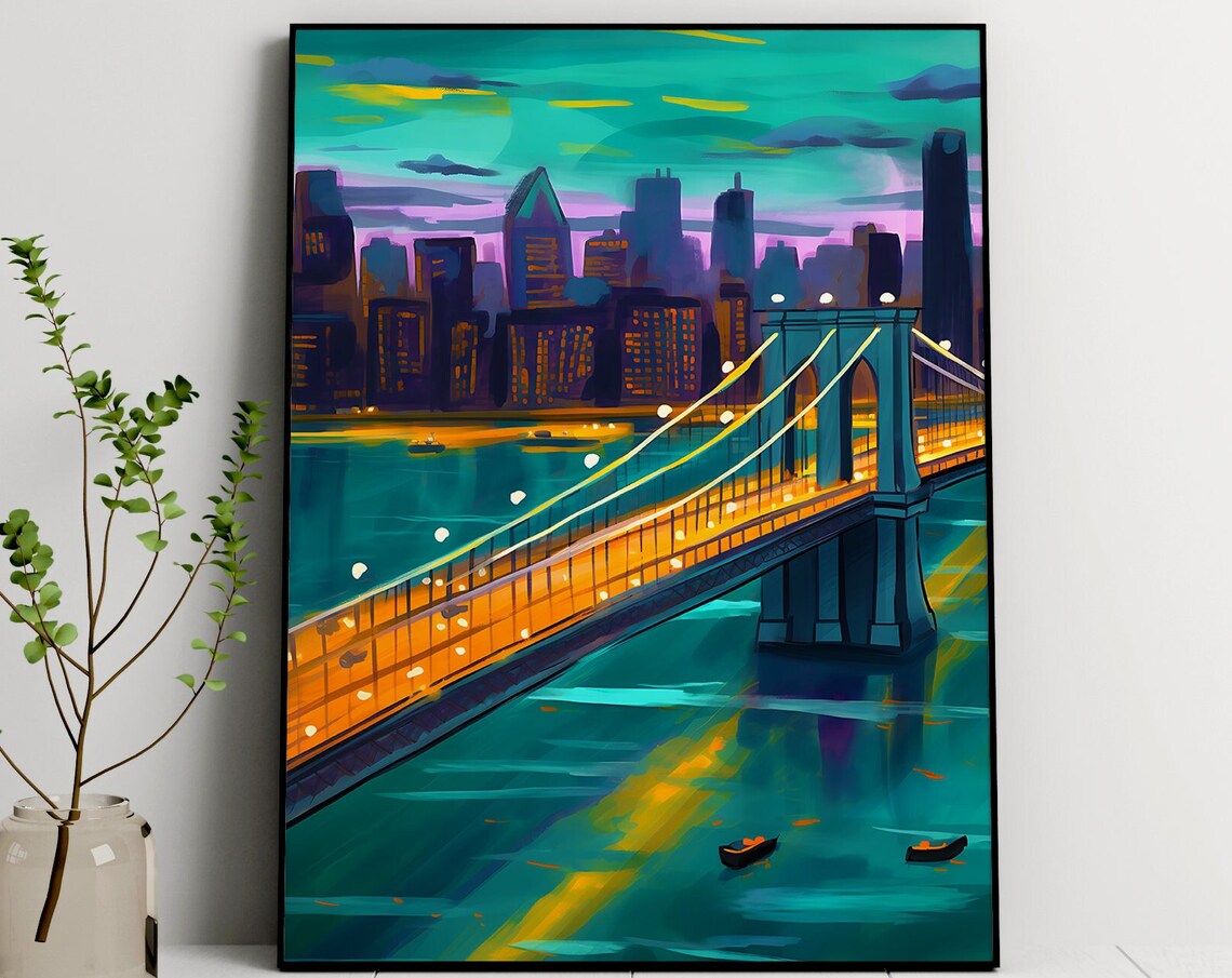 Brooklyn Bridge Retro Travel Poster, New York City