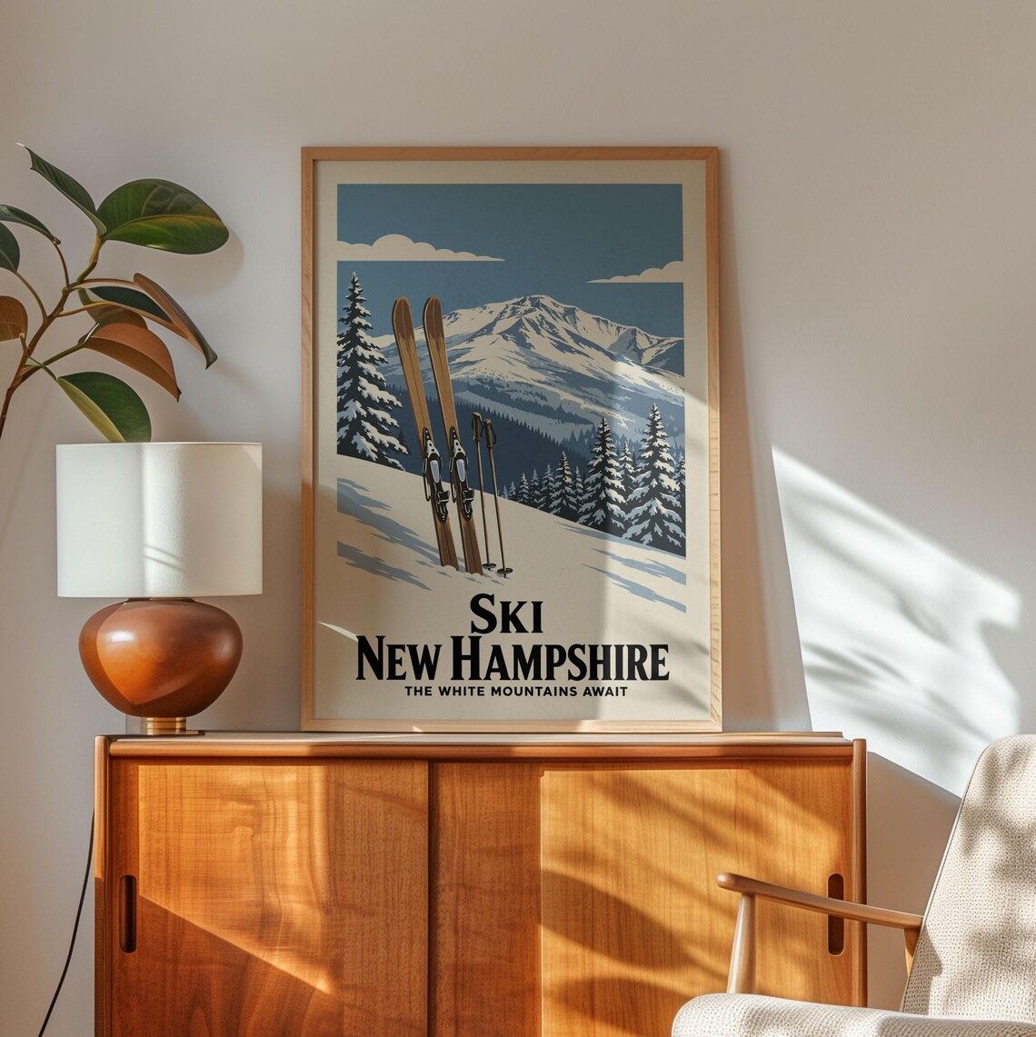 New Hampshire Ski Poster, Vintage Lodge Decor