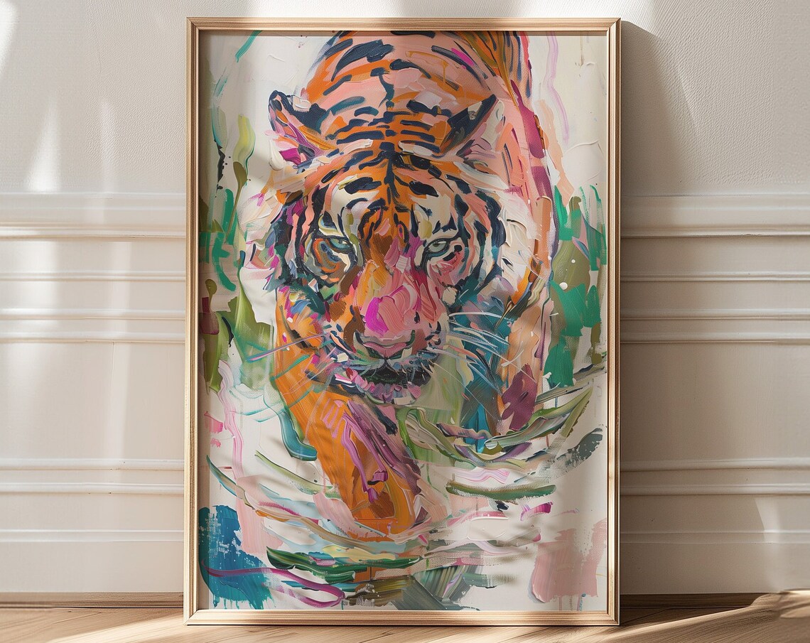 Colorful Tiger Abstract Art Print, Maximalist Style