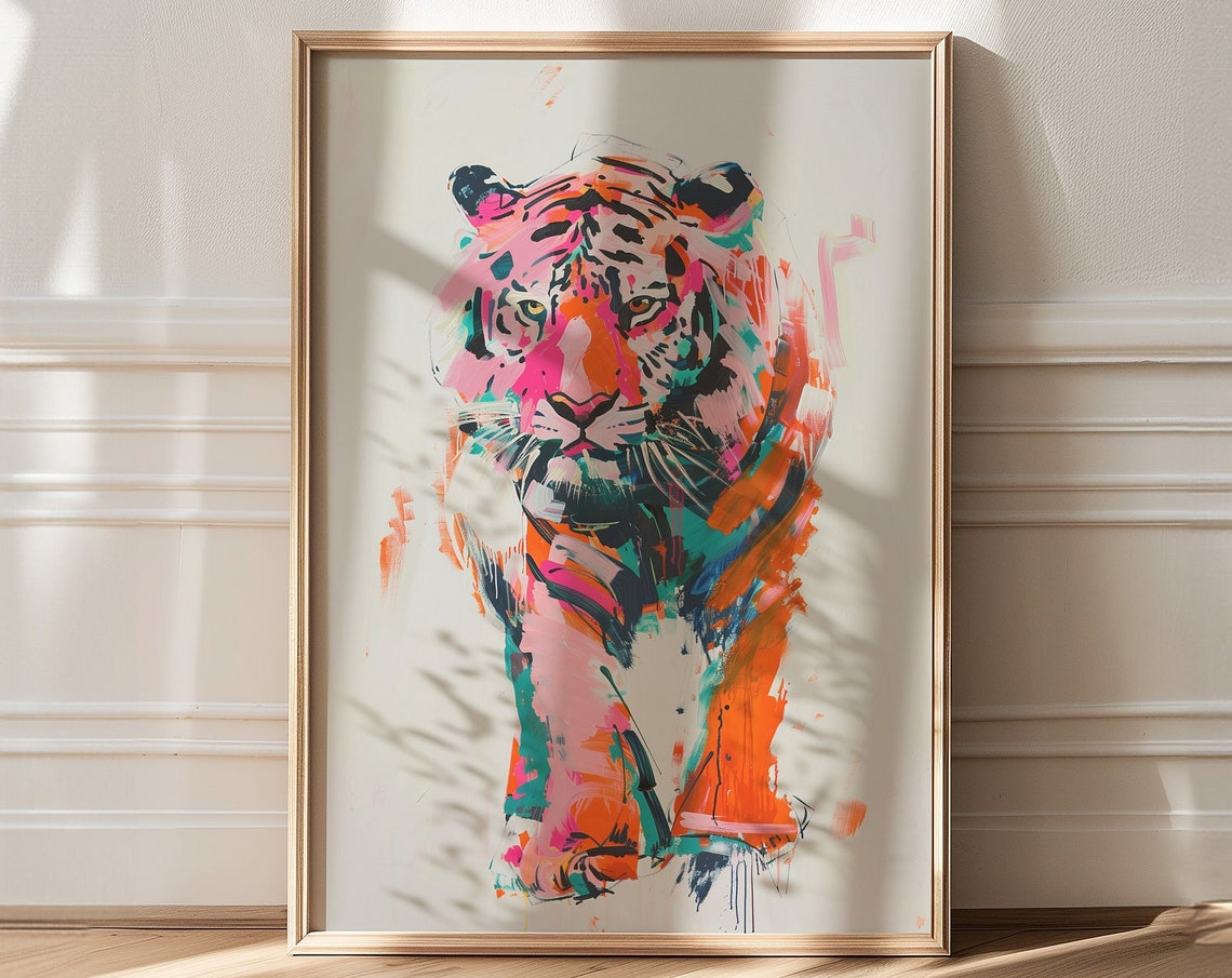 Colorful Abstract Tiger Walking Expressive Brushwork Art Poster - Image 3