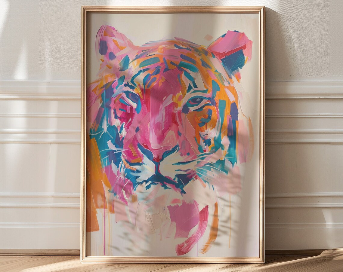 Pink Tiger Art Print, Maximalist Kitsch Decor - Image 4