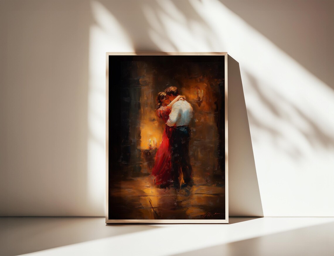 Romantic Couple Dance Candlelit Oil Painting Lovers Art Poster
