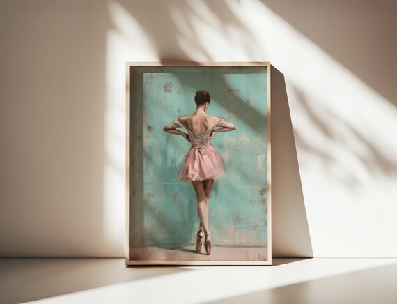 Ballerina from Behind in Pink Tutu Mint Wall Dance Art Poster