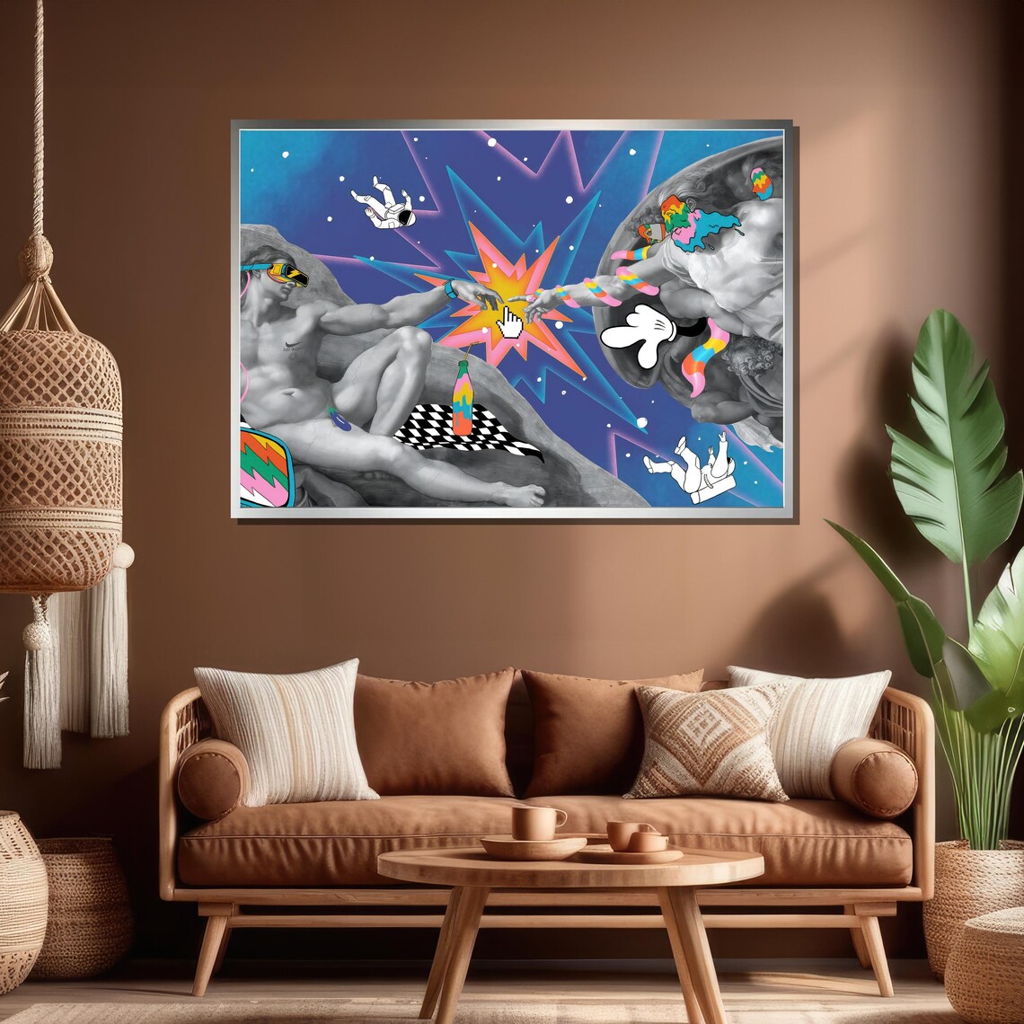 Creation of Adam Pop Art Astronaut Cosmic Remix Funny Art Poster - Image 4