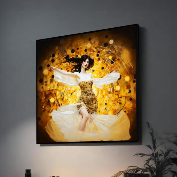 Golden Flowing Dancer Modern Abstract Art Elegant Wall Decor For Living Room Or Office Ready To Hang