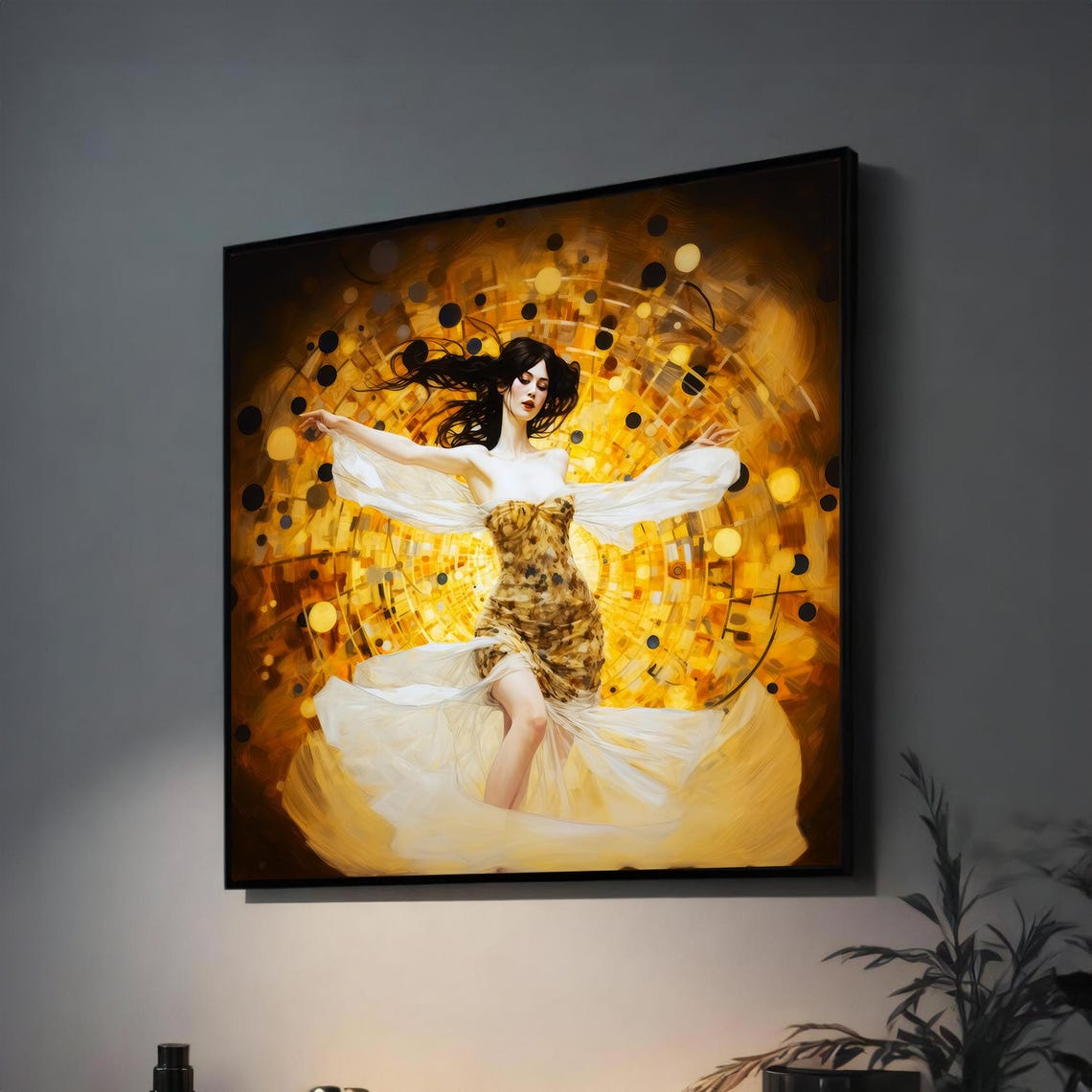 Golden Dancer with Flowing White Veil Mosaic Poster for Home
