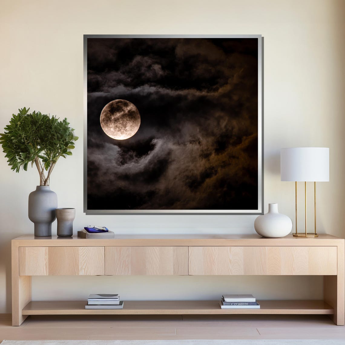 Full Moon Shining Through Dark Moody Night Clouds Serene Night Poster - Image 4