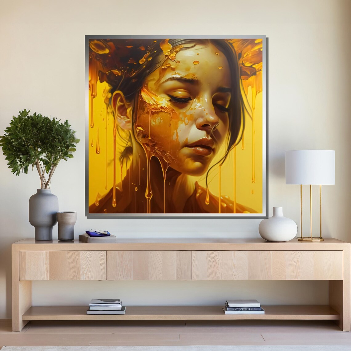 Woman's Face With Dripping Golden Honey Surreal Portrait Art Poster - Image 4