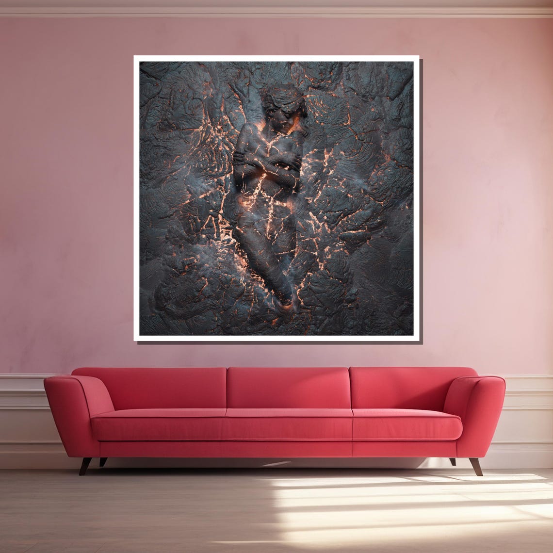 Woman's Figure Emerging From Glowing Volcanic Lava Rock Art Poster - Image 3