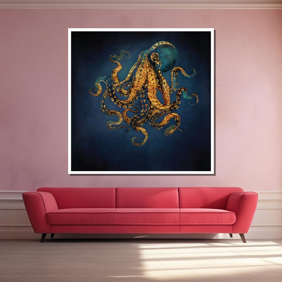 Golden Octopus Wall Art Elegant Deep Sea Animal Painting For Living Room Or Office Decor Unique Ready To Hang Ocean Inspired Art - Image 3